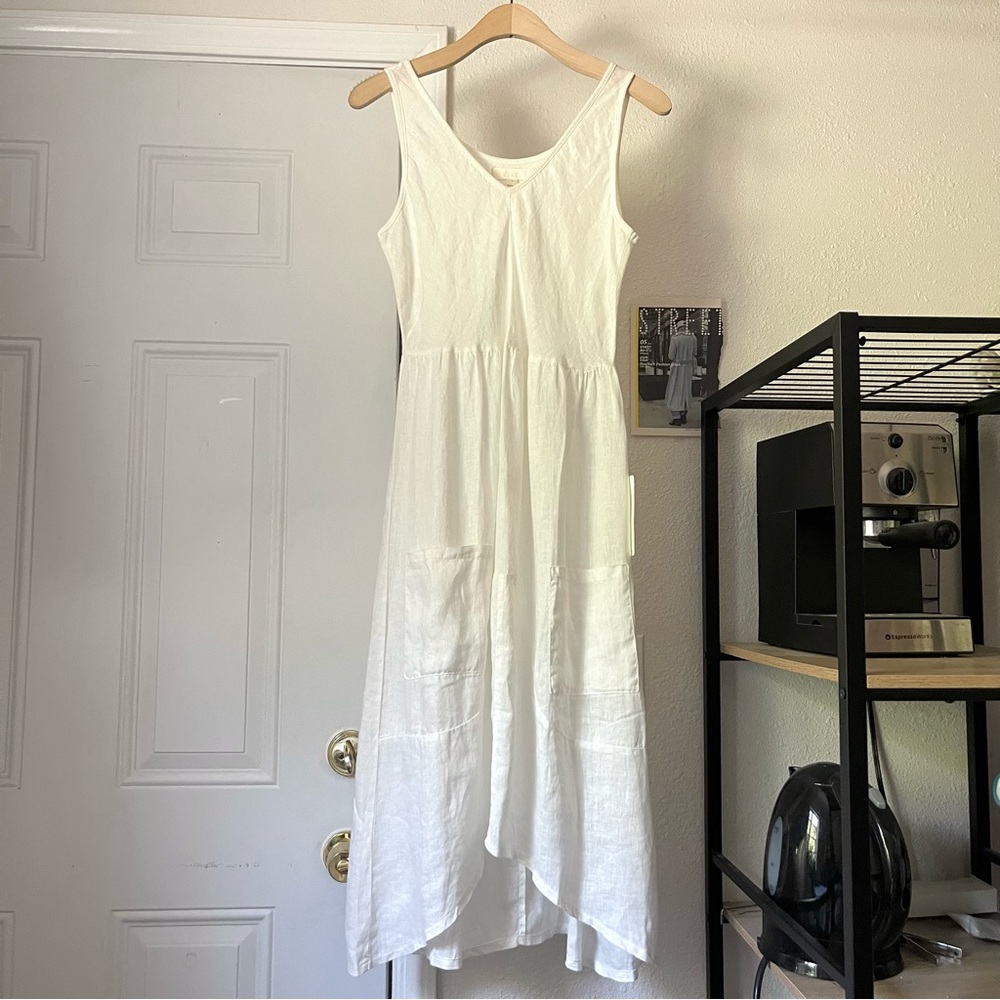 NWT DYLAN white mixed media rib knit linen skirt sleeveless midi dress